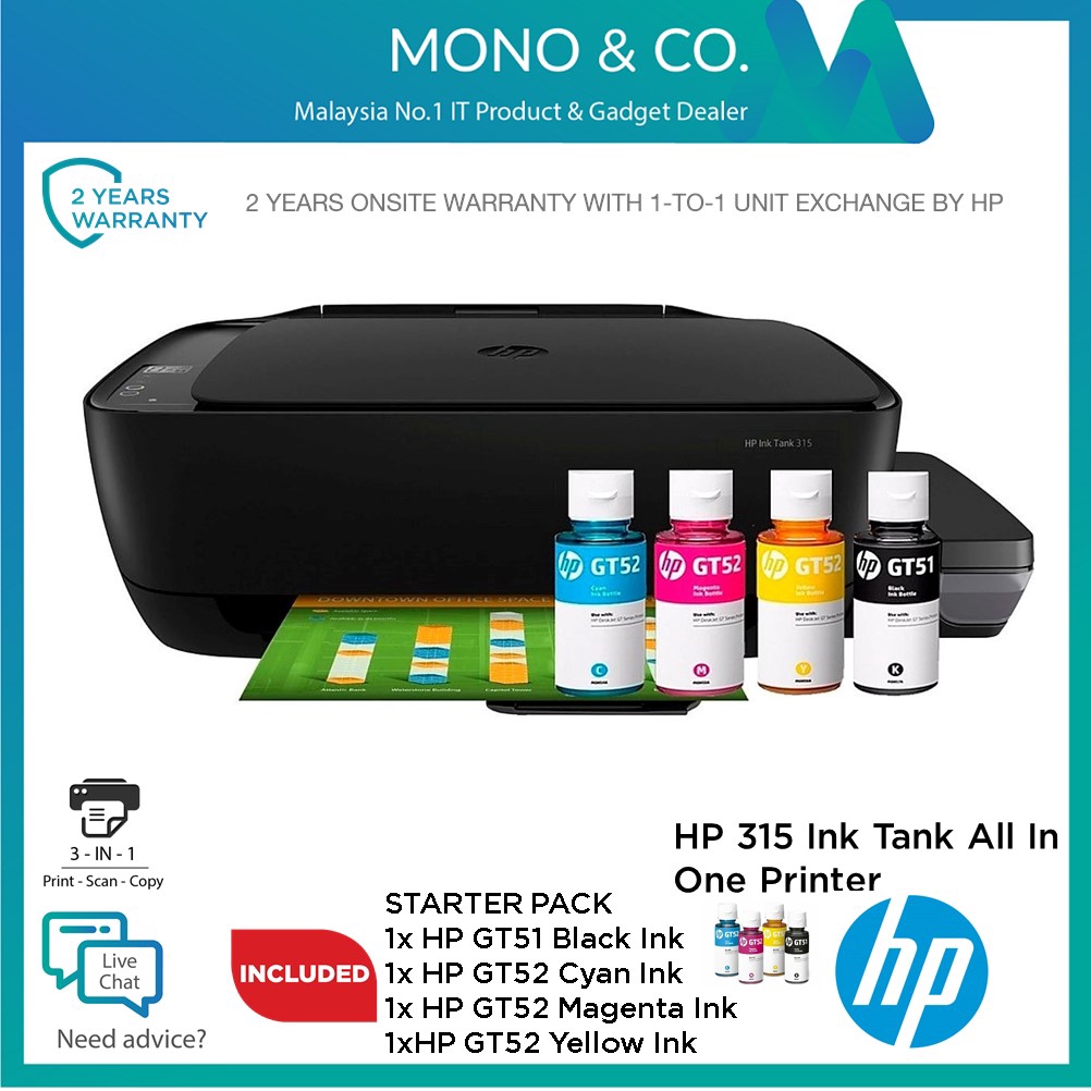 HP Ink Tank 315 Home Use All -In -One Printer (Z4B04A) (Print, Scan, Copy) (Include Ink)