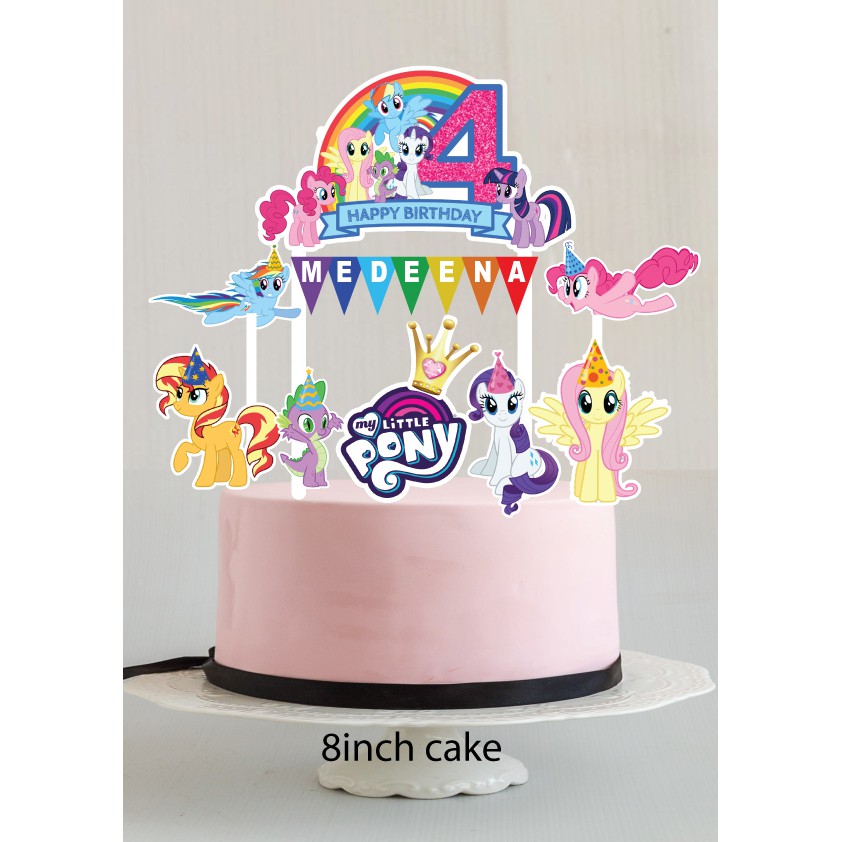 Custom Name Tambah Nama My Little Pony Cartoon Birthday Cake Topper Rainbow Dash Rarity Twilight Sparkle Apple Jack Shopee Malaysia