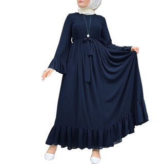 ZANZEA Women Flare Sleeve Retro Casual Plus Size Muslim Long Dress