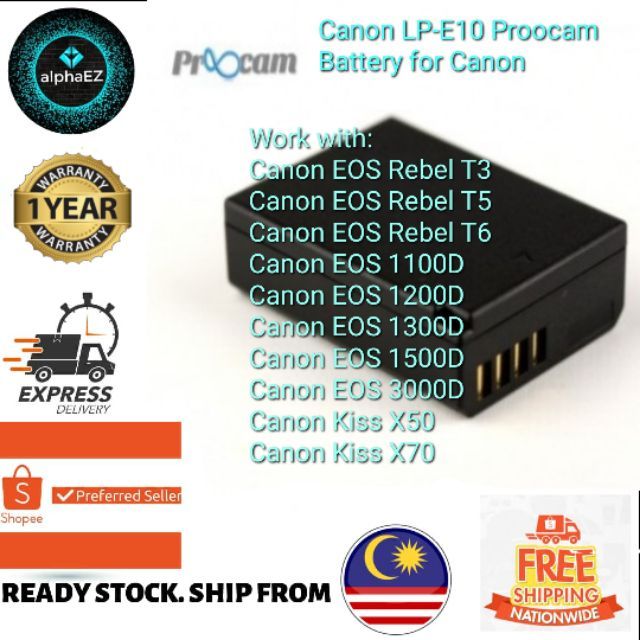 Canon LPE10 Proocam Battery for Canon EOS 3000D 1500D 1300D 1200D 1100D X50 X70 camera Shopee