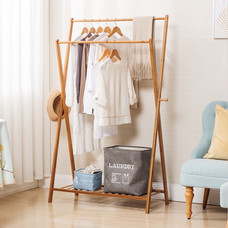 wooden clothes hanger stand