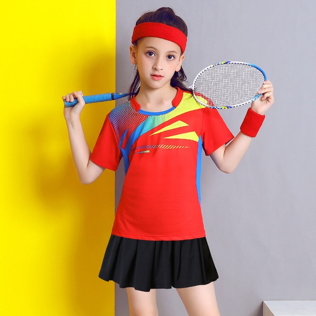 New Quick drying child Badminton wear Kid's Tops tennis T shirts shorts 1801B 