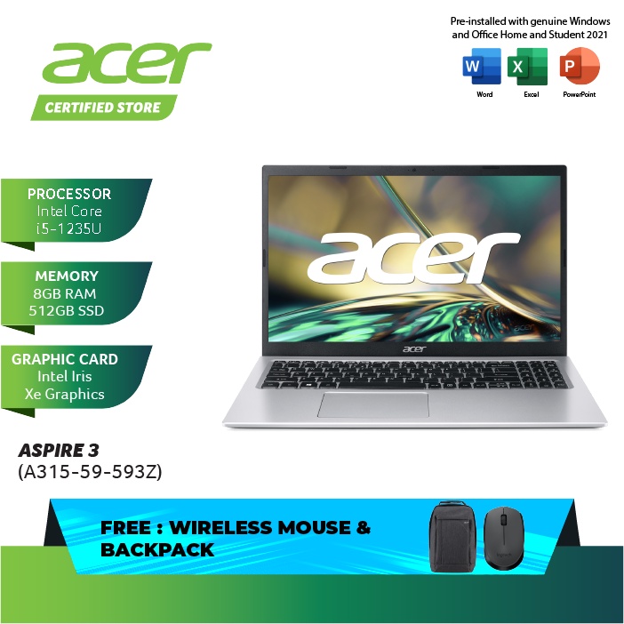 ACER ASPIRE 3 A315-59-593Z (I5-1235U, 8GB, 512GB SSD, 15.6'' FHD, INTEL ...