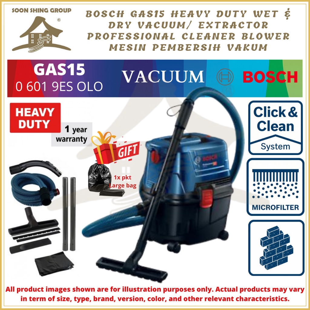Bosch GAS15 Heavy Duty Wet & Dry Vacuum/ Extractor Professional Cleaner