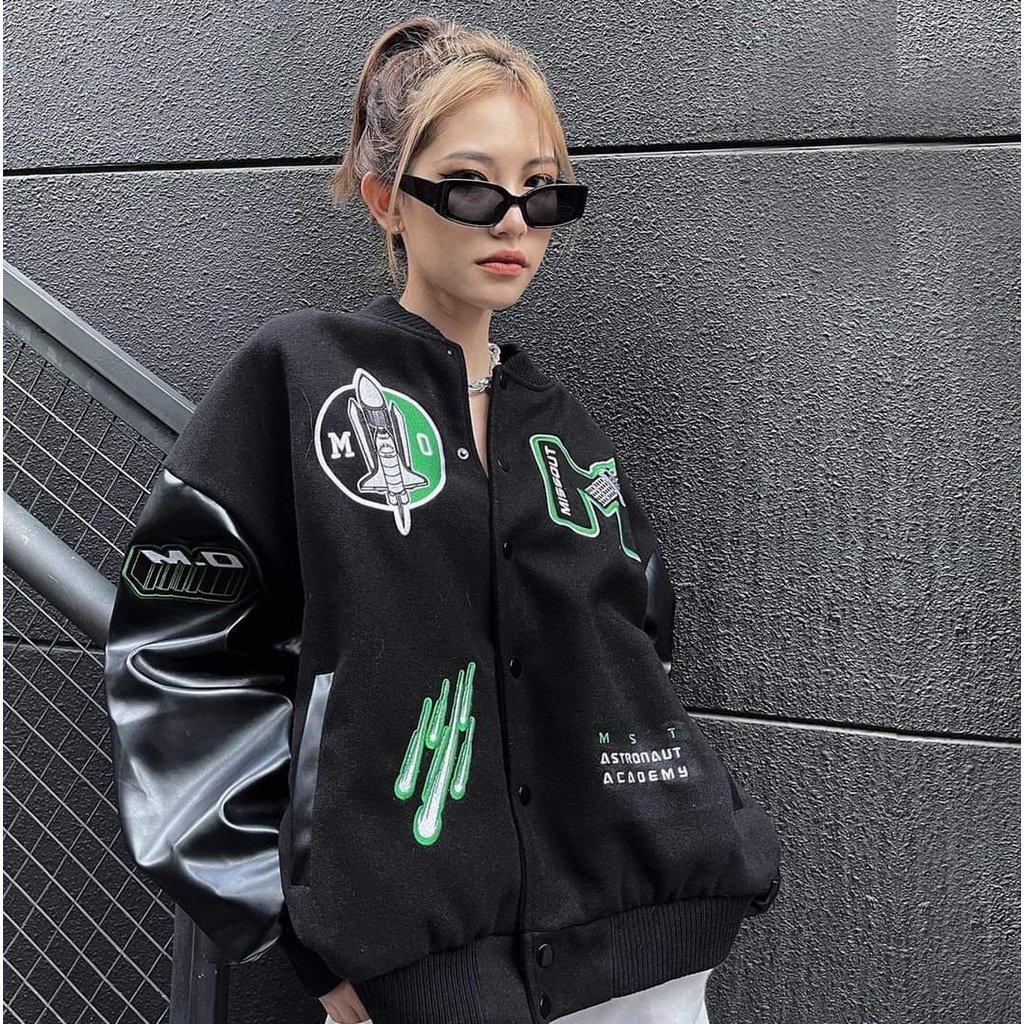 Missout unisex oversize felt bomber jacket with leather sleeve | Shopee ...