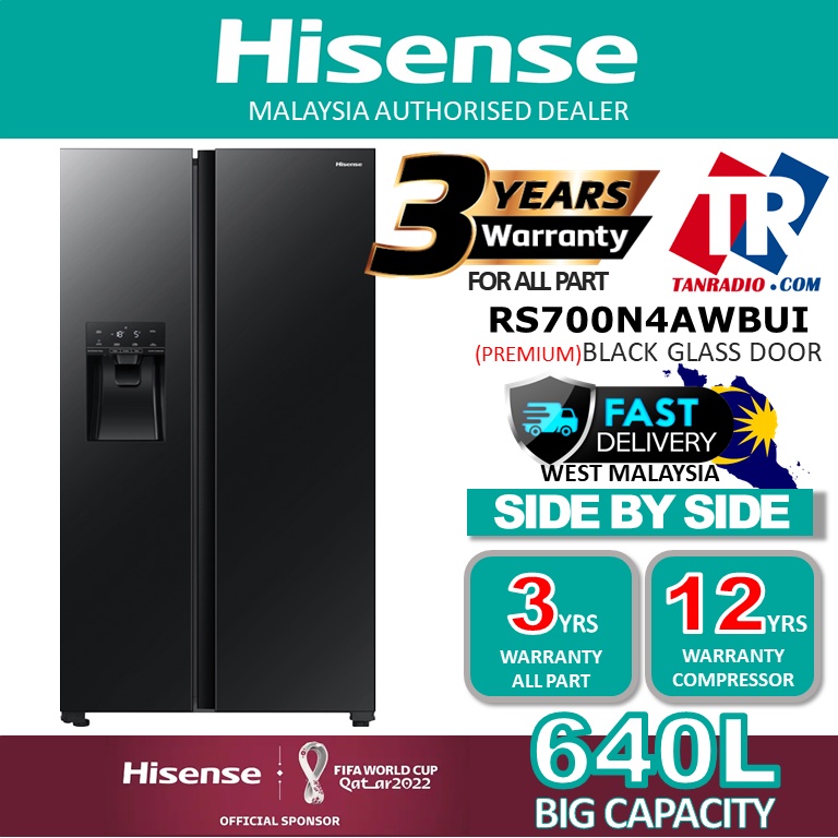 Hisense Side By Side Rs700n4awbui Black Glass Door Water Dispensor Inverter Fridge 9912