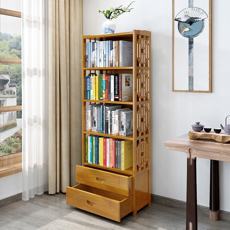 Retro Drawer Bookcase Bookshelf Bamboo Floor Combination