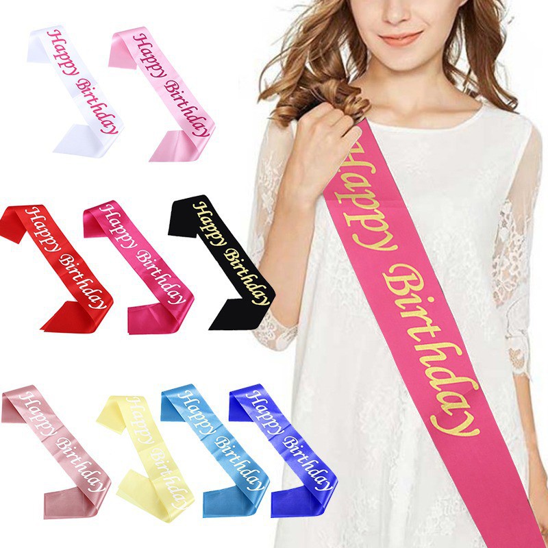 Happy Birthday Satin Sash Selempang Birthday Party Accessory Decoration Party Favors for Girls Boys