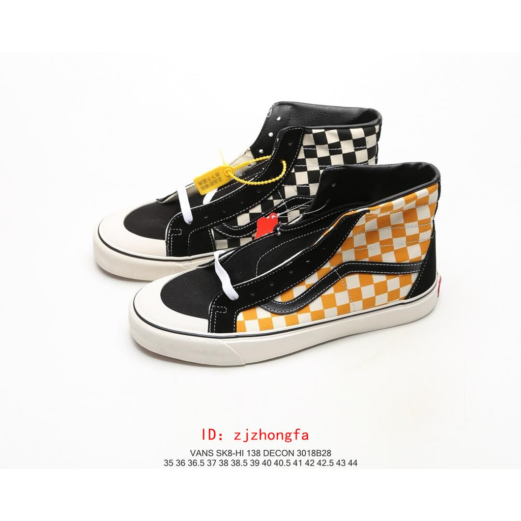 yellow checkered high top vans