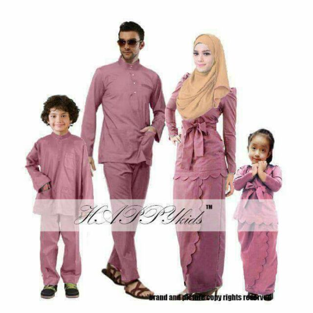 READYSTOCK DUSTY PINK  FAMILY RAYA BAJU  KURUNG SCALLOP 2Y 