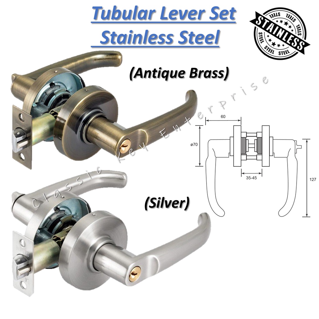 Heavy Duty Brass Tubular Lever Lock Set Door Lock Shopee Malaysia