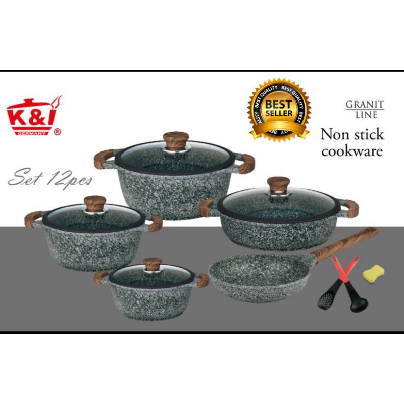 Periuk Batu Germany Casserole 12 Pcs Granite Cookware Set Periuk Batu Granite Casserole Shopee Malaysia