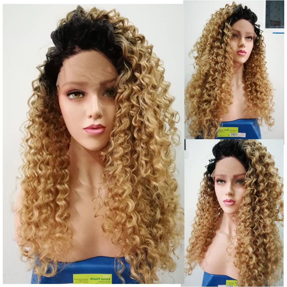 Ready Stock Front Lace Wig Ombre Blonde Curly Hair 26 Inches Shopee Malaysia