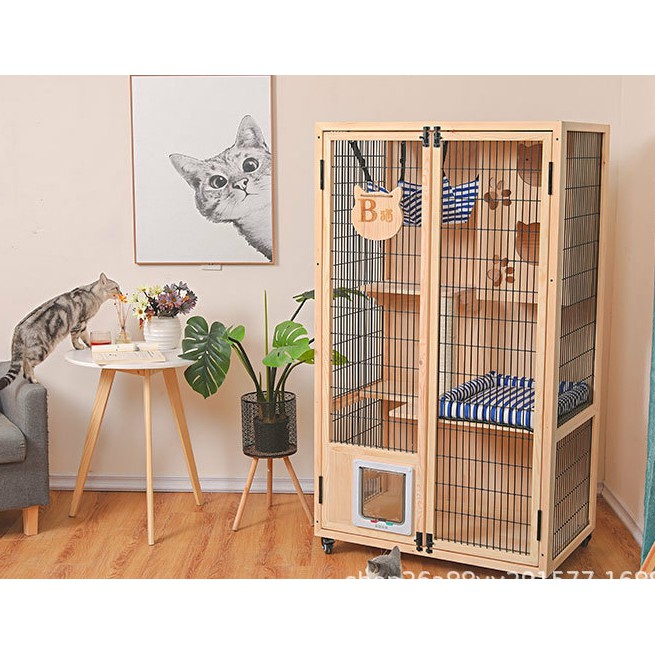 N1B Waterproof luxurious solid wood waterproof cat cage, indoor super