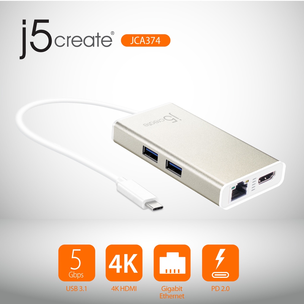 j5create JCA374 USBC ke 4K HDMI, VGA, USB*2/ TypeC to VGA, HDMI