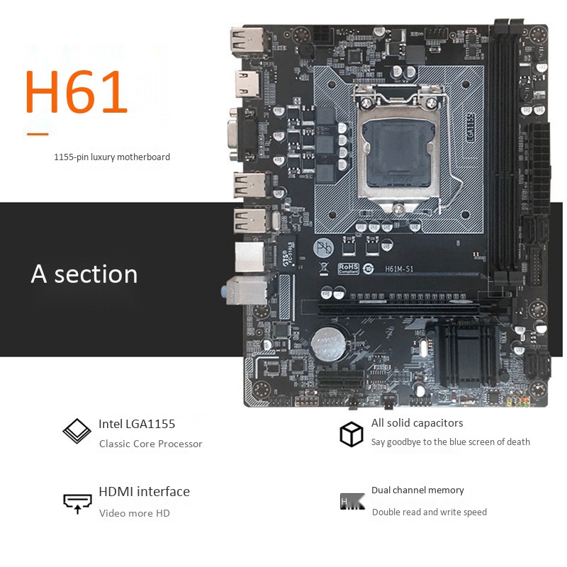 H61 Lga 1155 Pin All Solid Motherboard Core I5 Ddr3 8g Memory Dual Channel Computer Motherboard For Desktop Shopee Malaysia