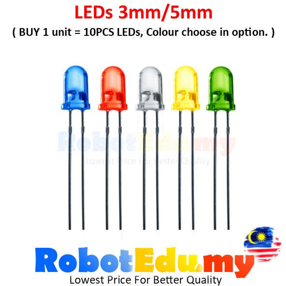 【10PCS】 LED LEDs 3MM 5MM 10MM Light Emitting Diode Bulb DIY STEM RBT PROJECT RED / GREEN / YELLOW / BLUE / WHITE F5 F10