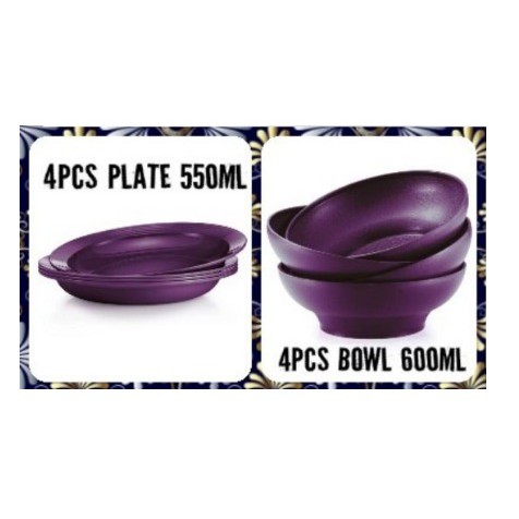 Ready Stock✅Tupperware Purple Royale Deep Plate OR Bowl set OR Open House Plate (4) / Bowls (4)