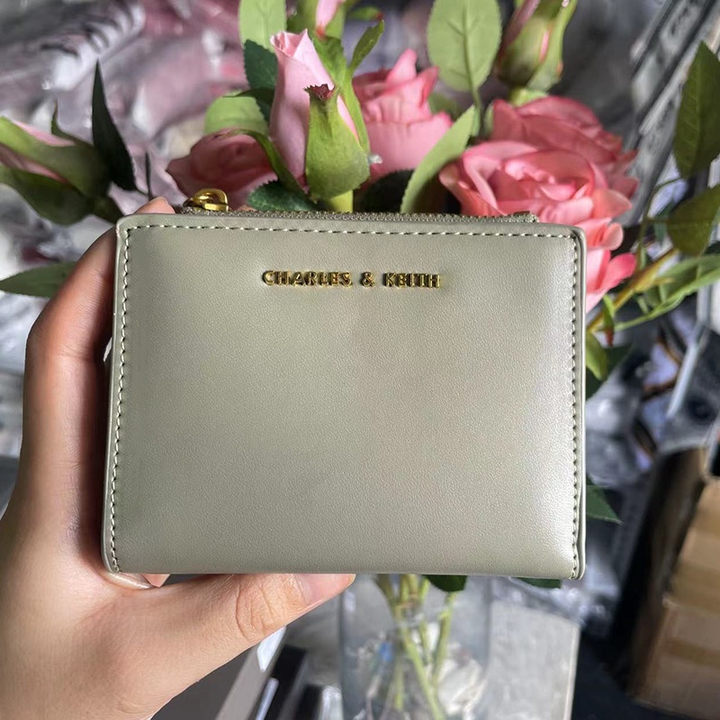 shopee: CNK Charles and Keith22 Ladies mini wallet simple solid color multi-function card holder CK6-10680907 (0:7:Colour:Gray Green(With box);:::)