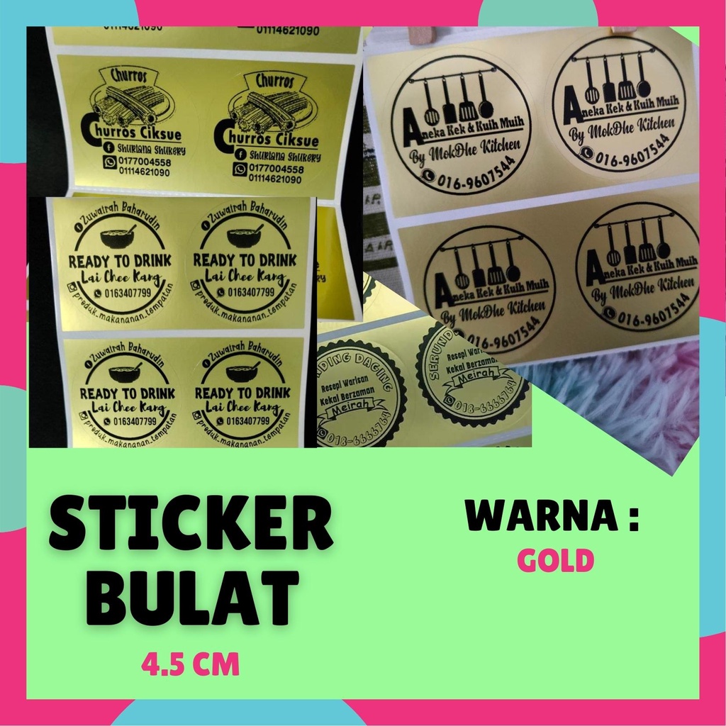 Sticker Nama Bisnes Kalis Air Waterproof Saiz Bulat 45cm Baca Description Sebelum Beli 3761