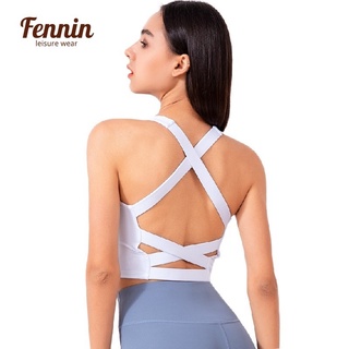 FENNIN Sports Shockproof Underwear Solid Color Cross Beauty Back Yoga Bra