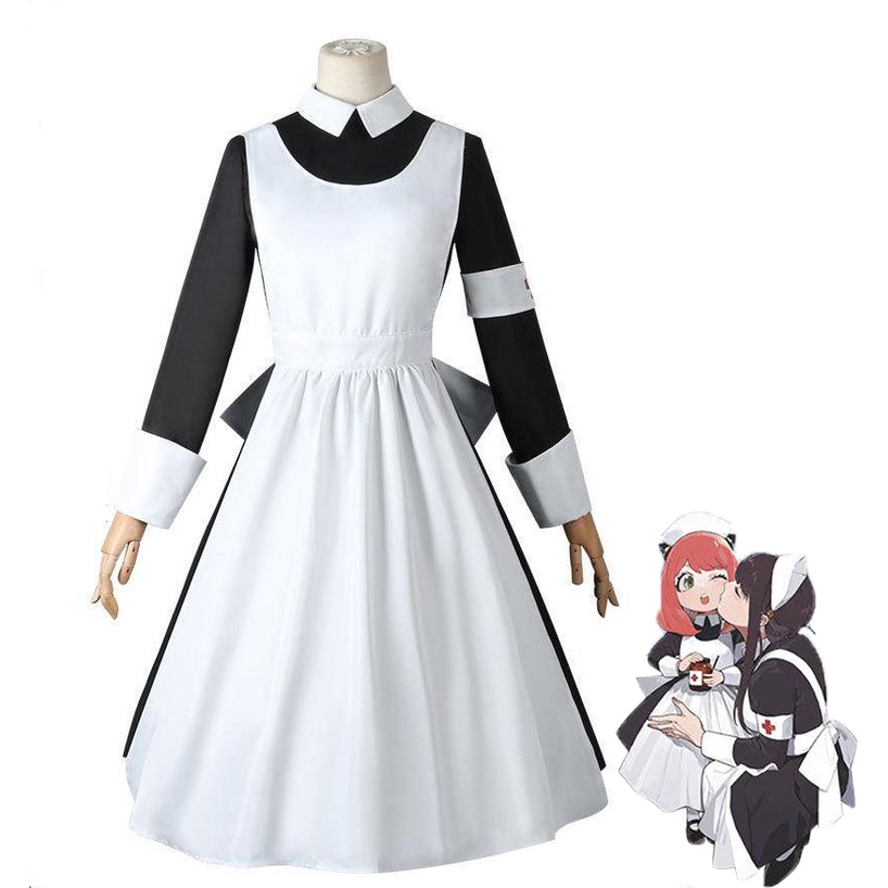 Anime Spy X Family Anya Cosplay Maid Dress Costumes Black and