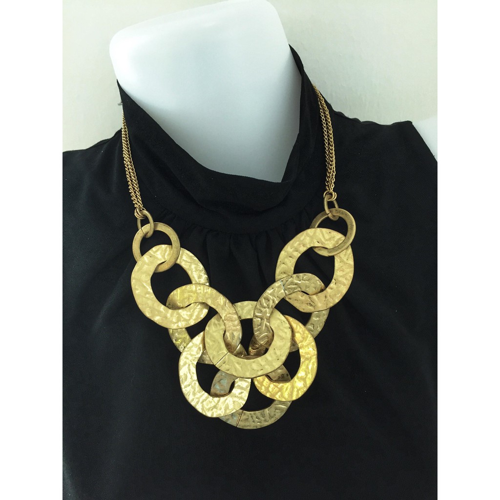 Authentic French Connection Statement Necklace Large Gold Rings