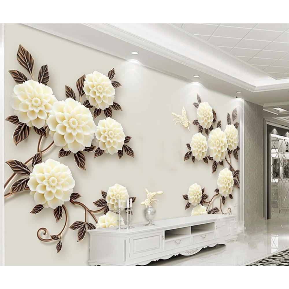 Custom photo wallpaper large mural wall stickers 3d flowers elegant ya and  simple TV background wall | Shopee Malaysia