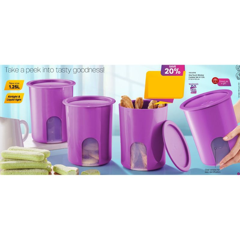 Tupperware One Touch Window Canister Set (4pcs) 1.25L