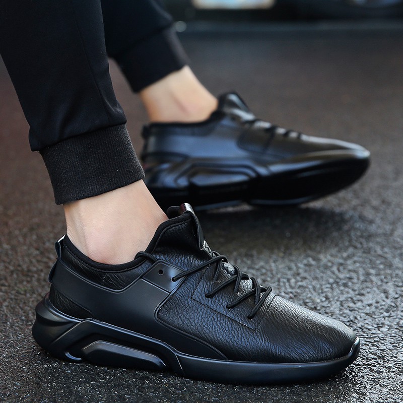 all black leather running shoes