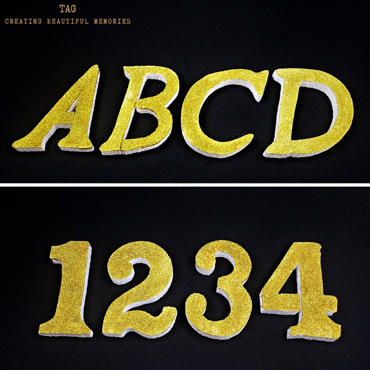 Polystyrene Poly Foam Gold Dust Glitter Alphabet Number Craft Decor DIY Foam Debu Emas Huruf Nombor Hiasan Kraf AZ7G 1Pc