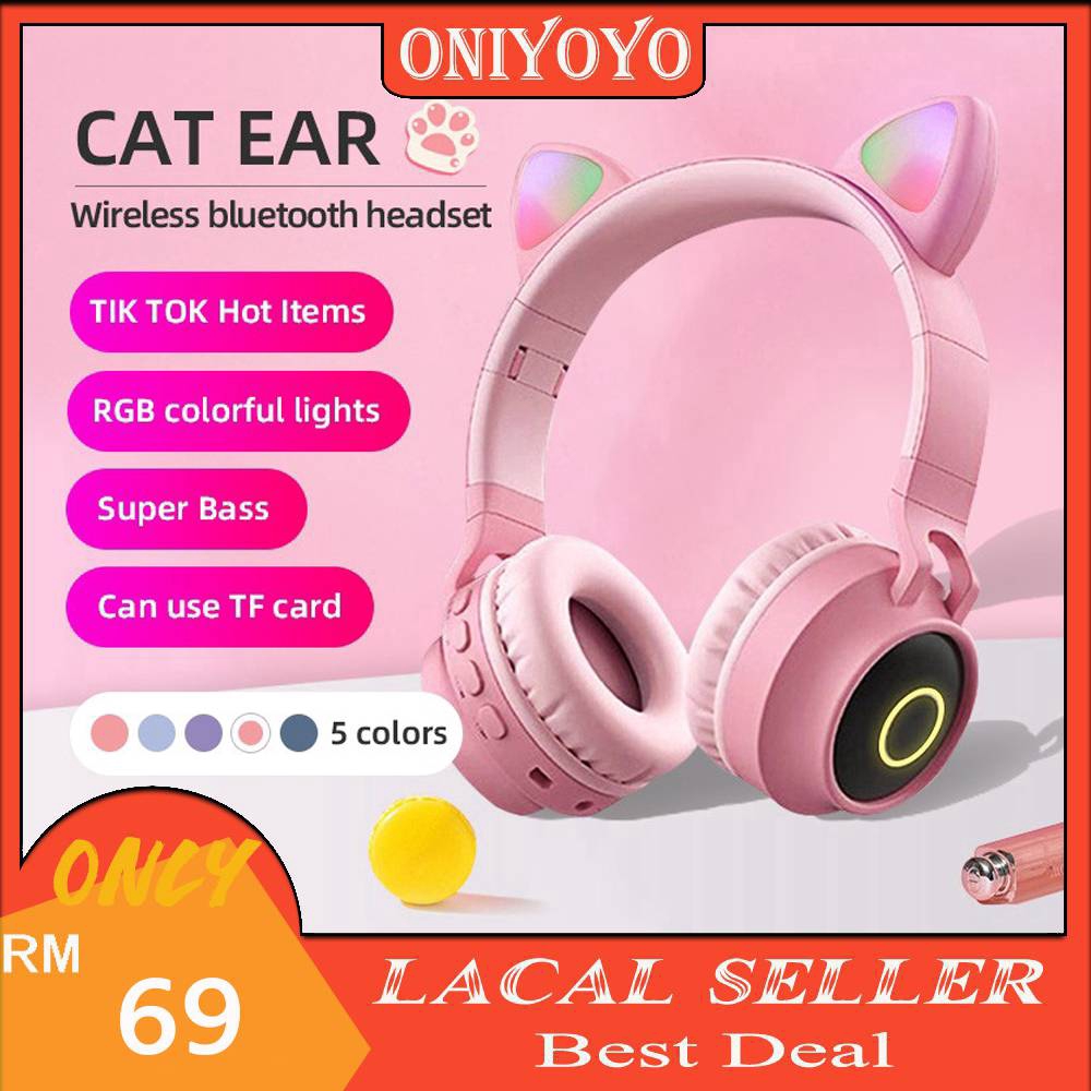 READY STOCKTIK TOK LED Cat Ear Headphones Cute Trendy Girls Headphones Net Red Headphones Live Headphones