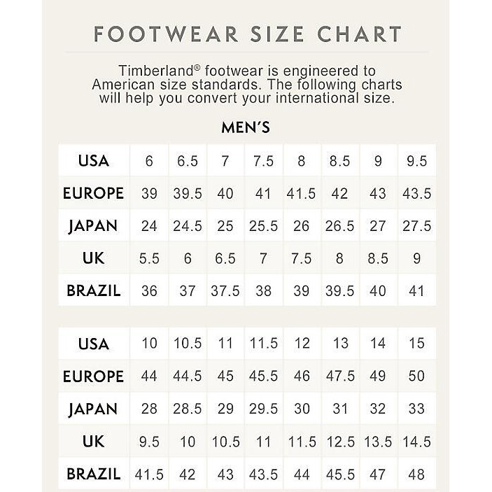 timberland mens size guide