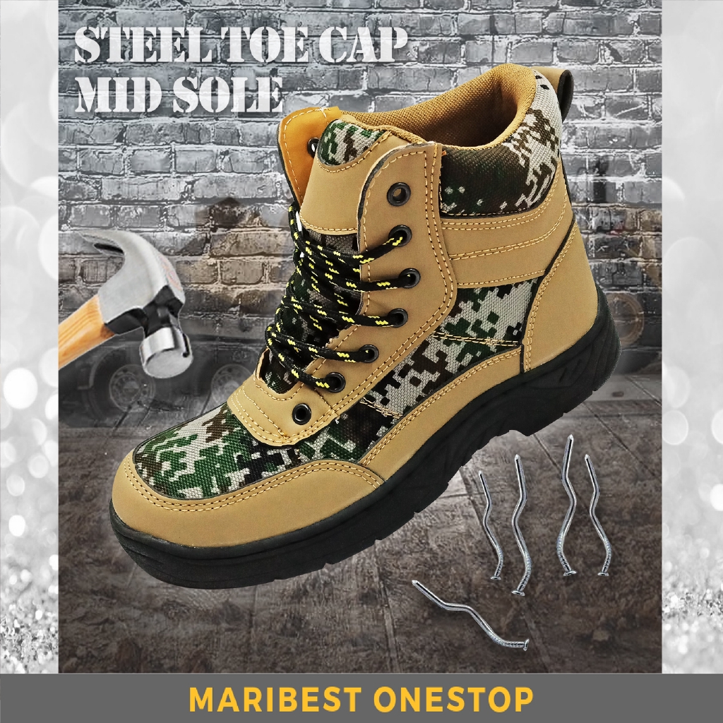 Ladderman Steel Toe Cap Midsole Medium Cut Pu Sole Velvet Camouflage Military Safety Shoe Safety Boots Shopee Malaysia