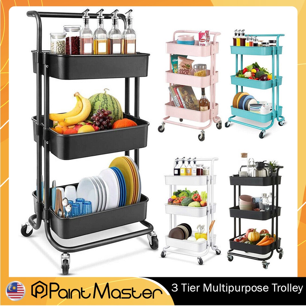 3 Tier Multifunction Storage Trolley Rack Office Shelves Home Kitchen ...