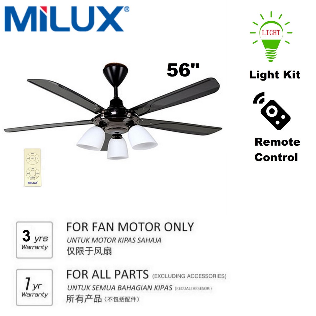 Milux Remote Control Ceiling Fan With Light Kit 56 Mcf C212l