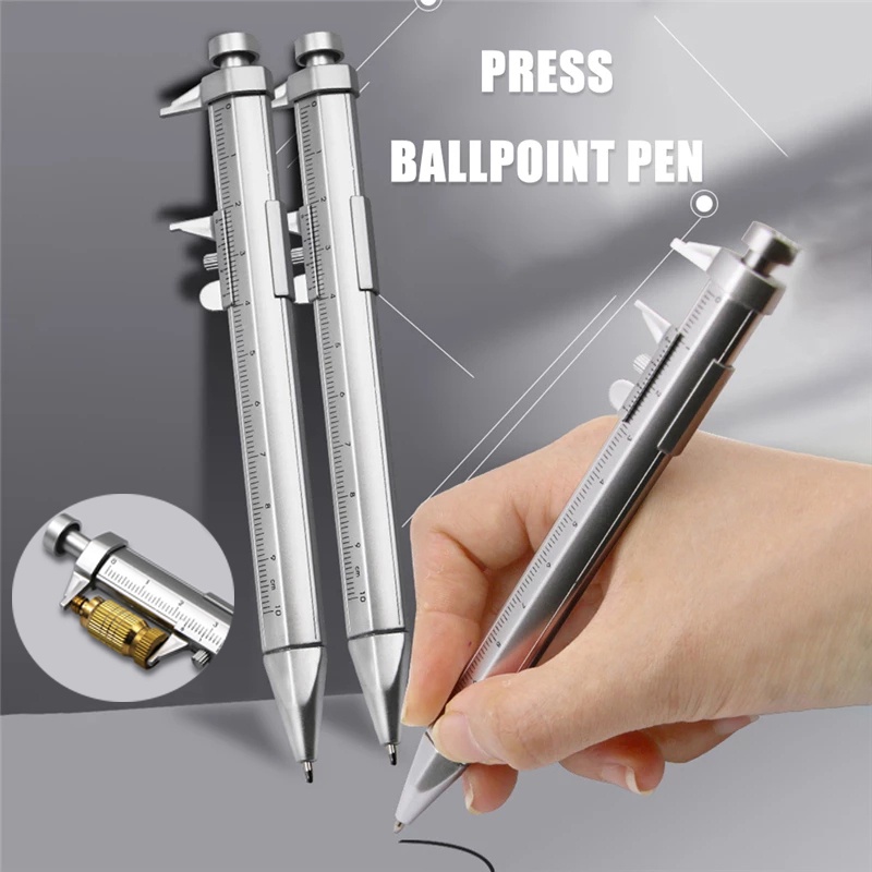 Multifunctional 0.5mm Vernier Caliper Ballpoint Pen/ Creative Silver Caliper Roller Ball Pen/Portable Measuring Tools/Office School Stationery Supplies