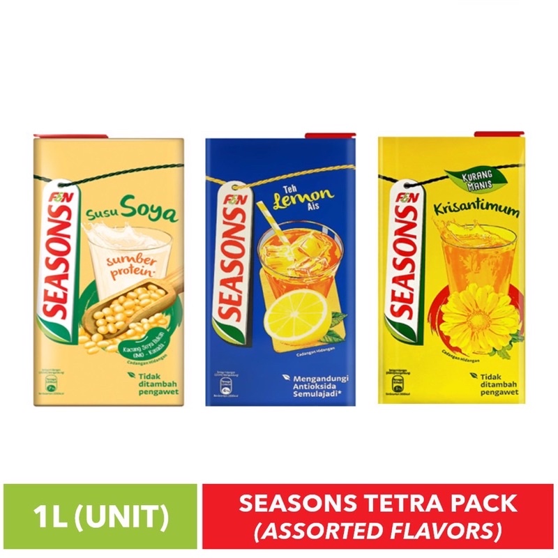 F&N Season Air Kotak 1L Susu Soya Teh Bunga Soya Bean