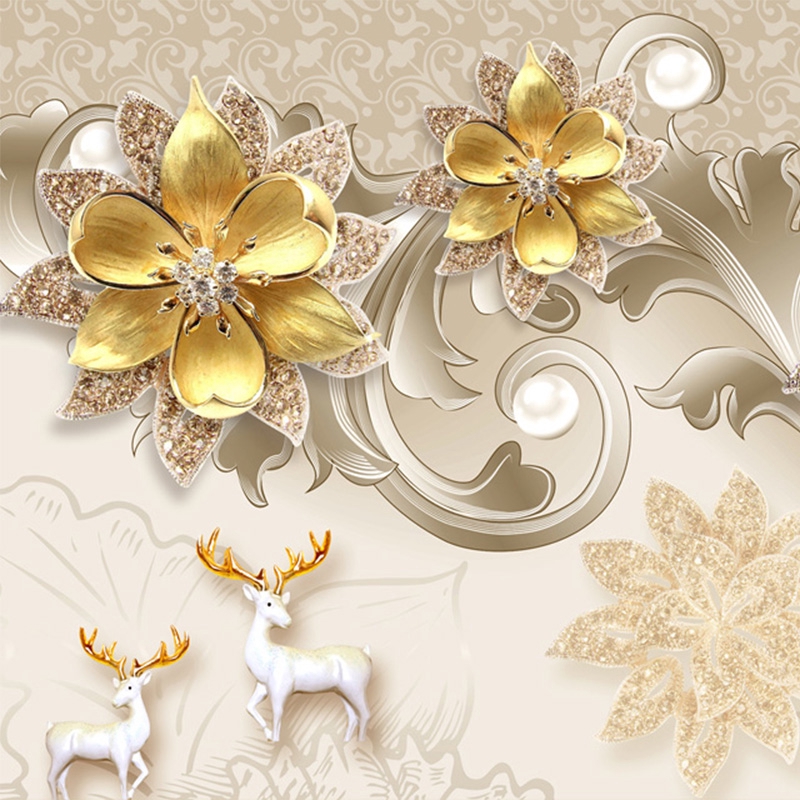 European Style Golden Flower Jewelry 3D Wallpaper,Living Room TV Sofa Wall  mural | Shopee Malaysia