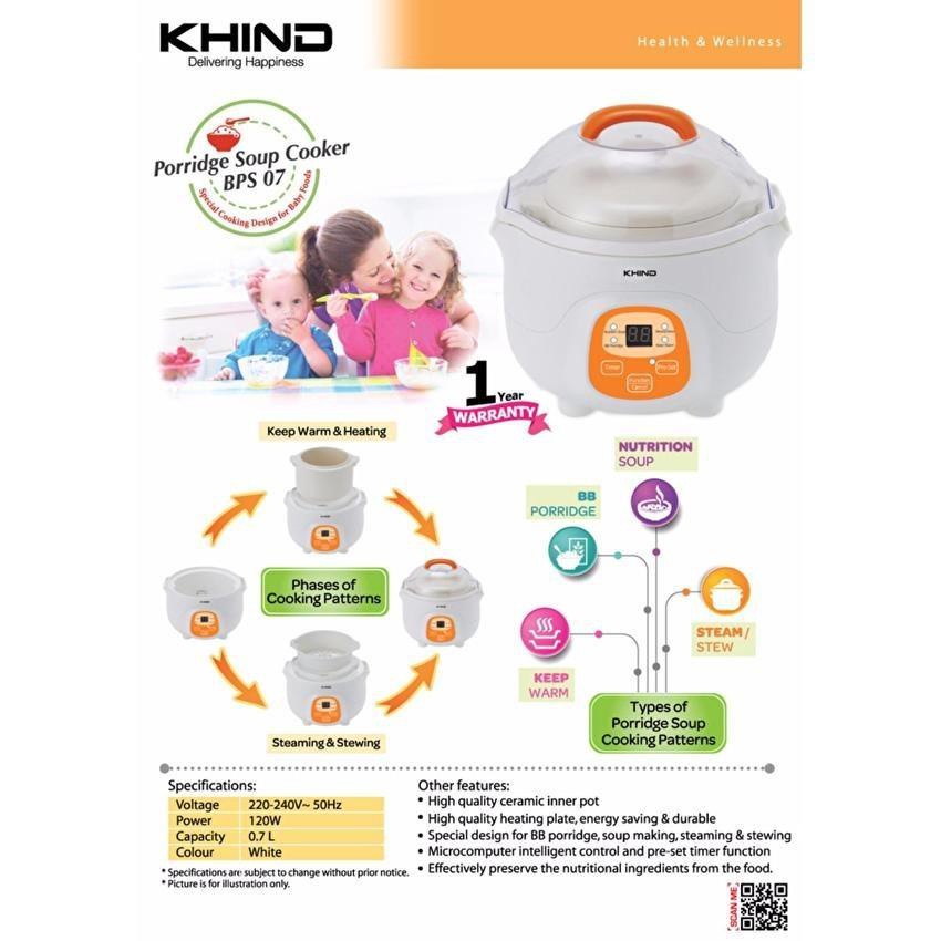 ◐✘MCO delivery KHIND 0.7 Litre Baby Porridge + Soup Cooker Ceramic Pot Model BPS07 ready stock