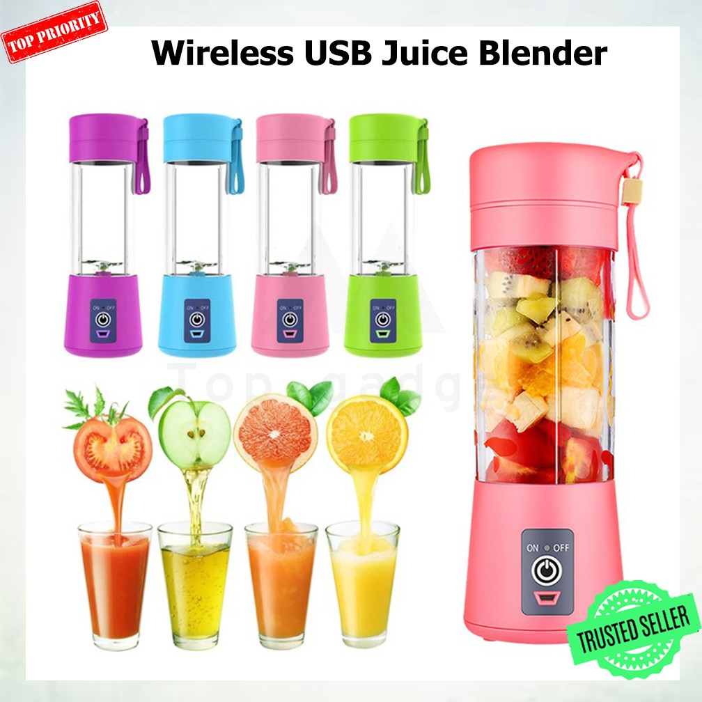 [🔥Ready Stock🔥] Portable USB Juice Blender Electric Fruit Cup Bottle Mixer Rechargeable 4 Blades Vegetables Blender