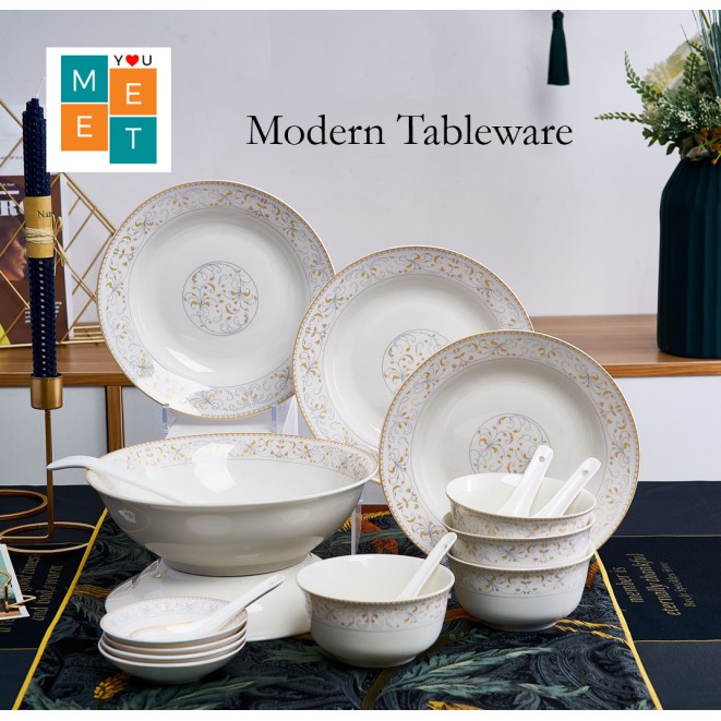 18PCs Nordic Flower Tableware Gift Set Household Rice Bowl and Plate