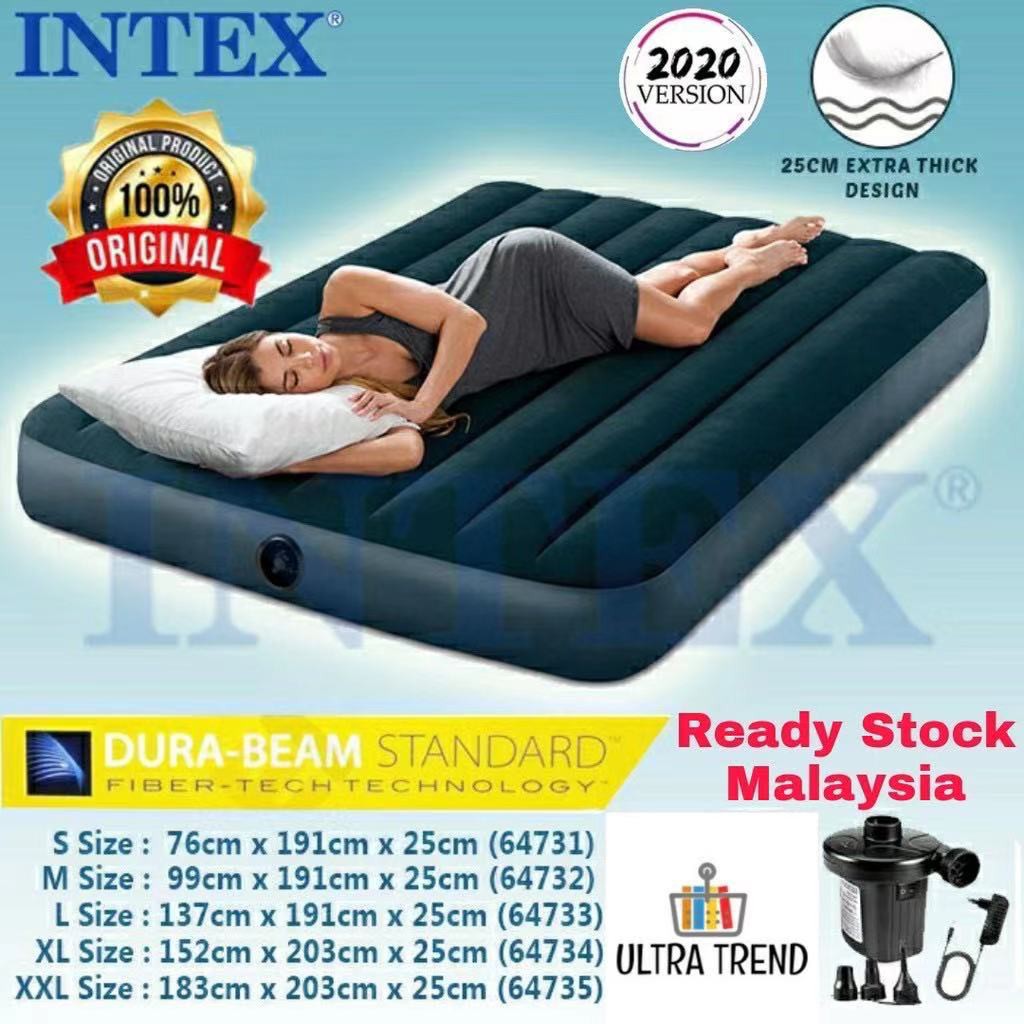 INTEX 5 Sizes 2020 Version 25cm Extra Thick Dura Beam Standard Inflatable  Air Bed Air Mattress Tilam Angin