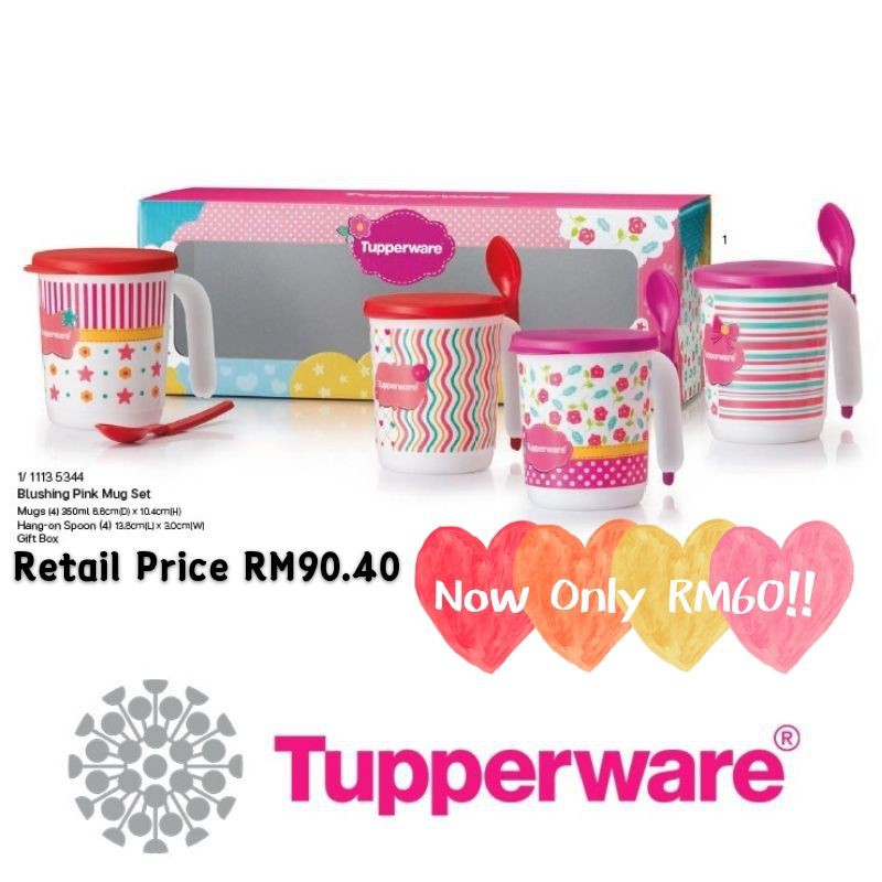 [Ready Stock] Tupperware Blushing Pink Mug Set