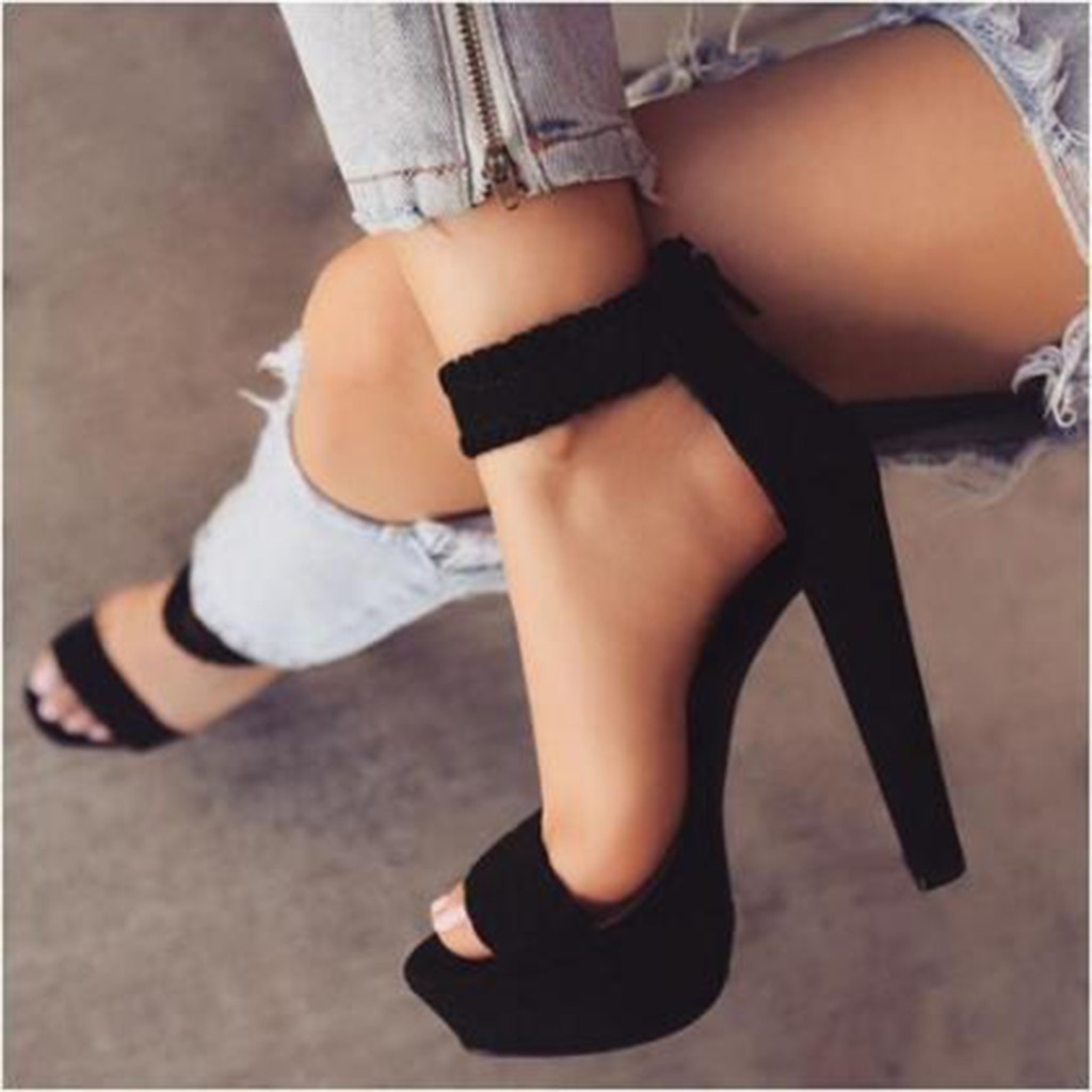 ankle strap platform black heels