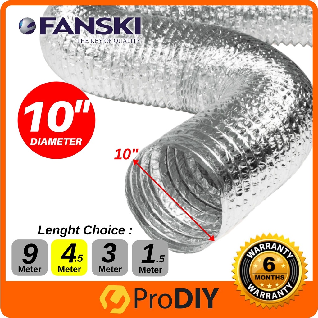 FANSKI 10" x 1.5M/3M/4.5M/9M Double Layer Aluminium Ducting Hose