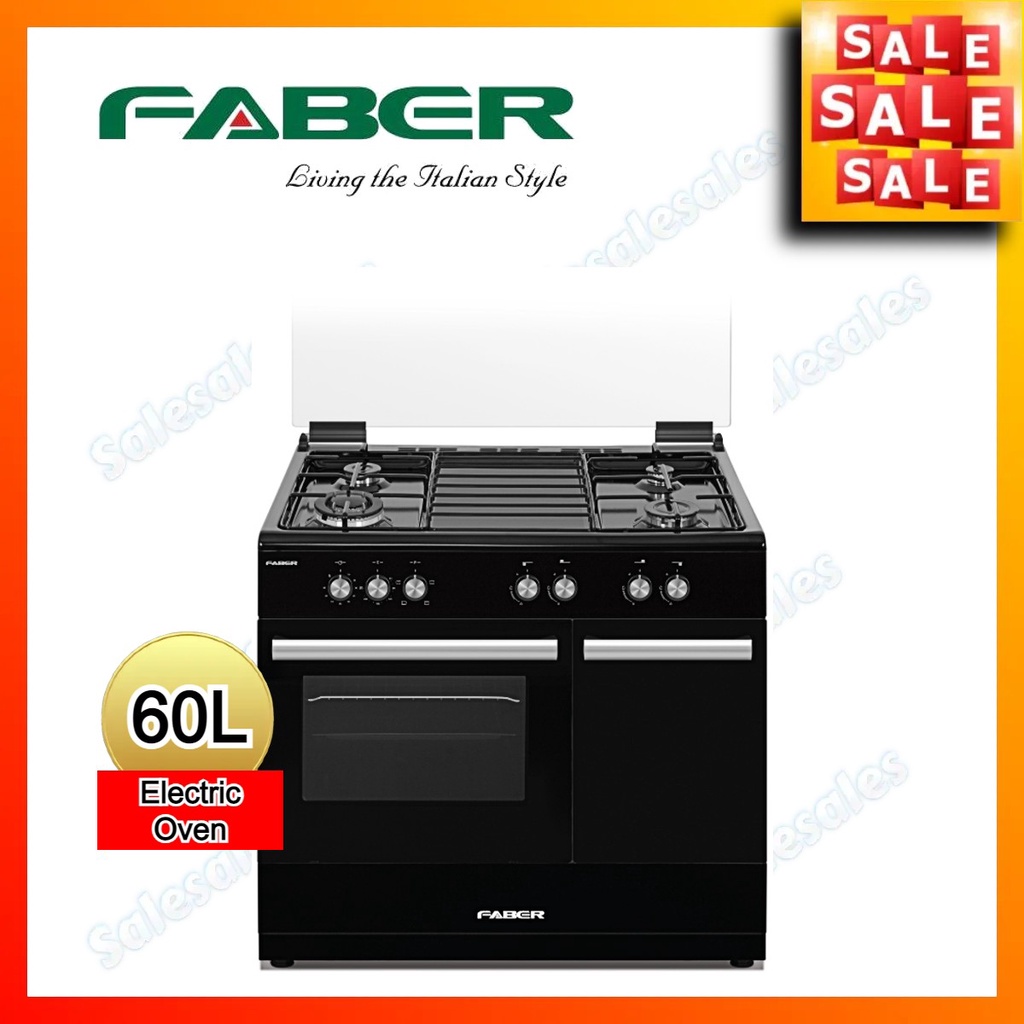 Faber FISSO 9844E/BK Free-standing 4-Burner Gas Cooker with 60L Electric Oven