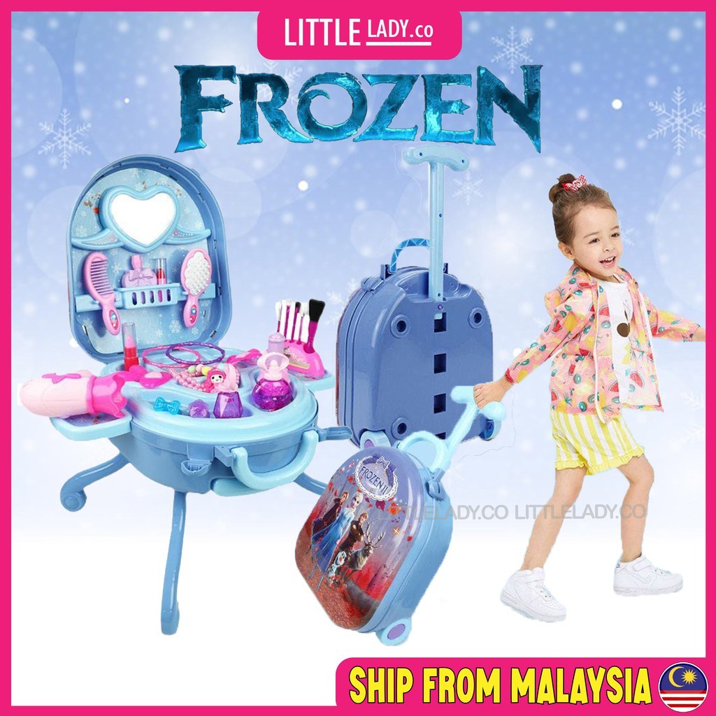 3-In-1 Frozen Makeup Dressing Table Toy Set Girls Princess Make up Suitcase Trolley Kids Pretend Play Set Gift for Kids