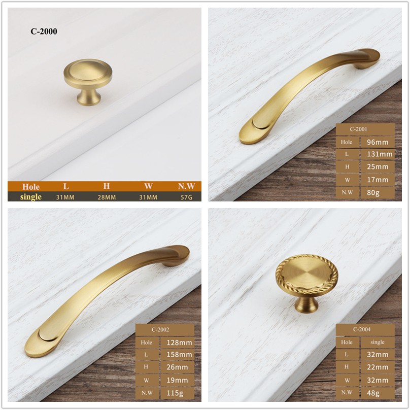 Golden Solid Brass Door Handles Wardrobe Drawer Pulls Kitchen