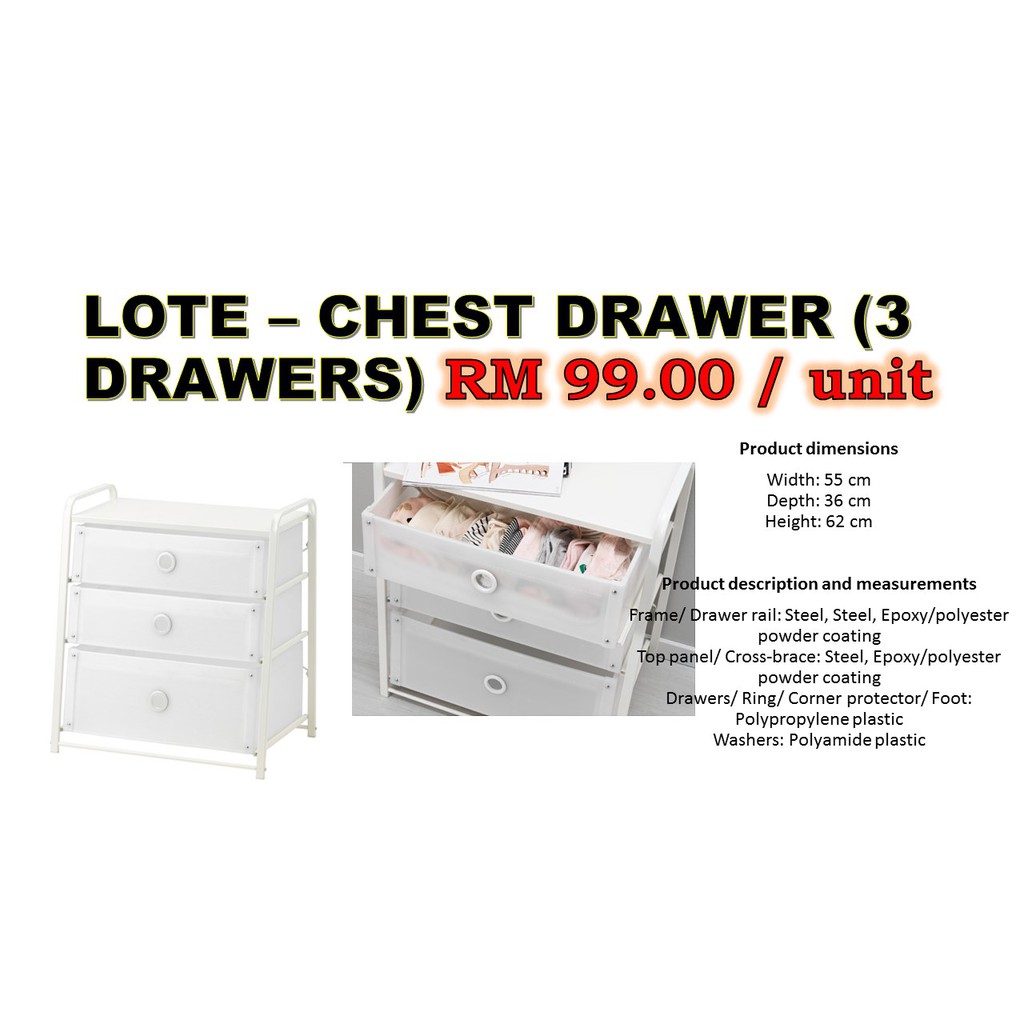 Chest Drawer 3 Drawers Ikea Lote Shopee Malaysia